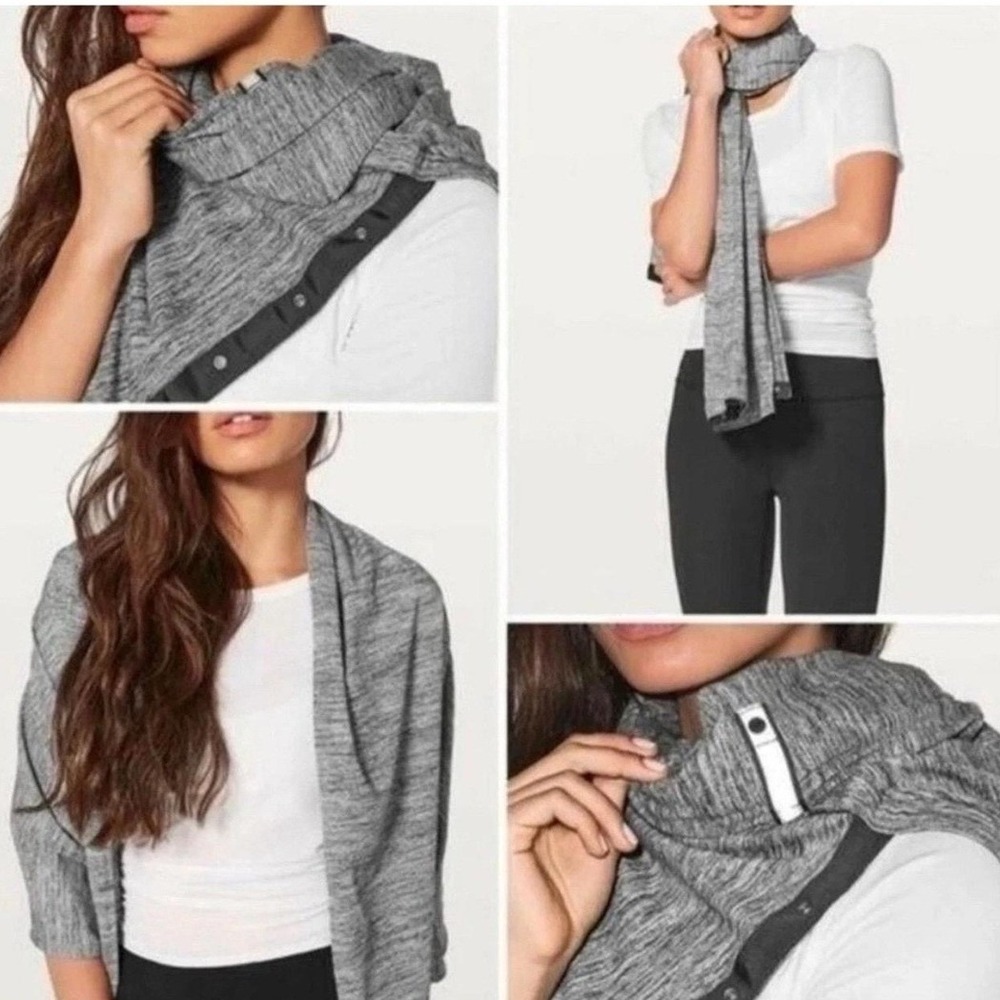 Lululemon NWT Vinyasa Scarf Heathered Black White Space Dye Rulu Snap LW9M65S